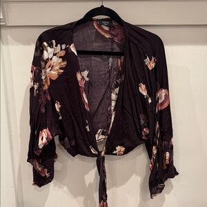 Vici Dark Floral Wrap Blouse